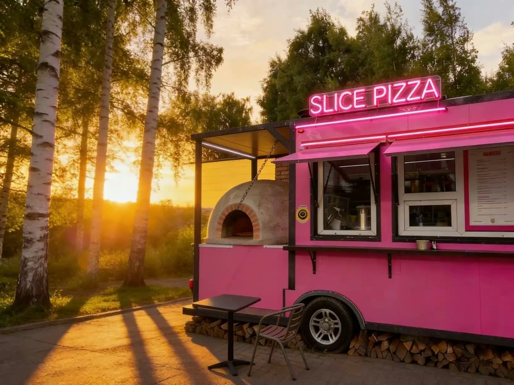 Розовый вагончик Slice Pizza на Невской 703, Княжье Озеро